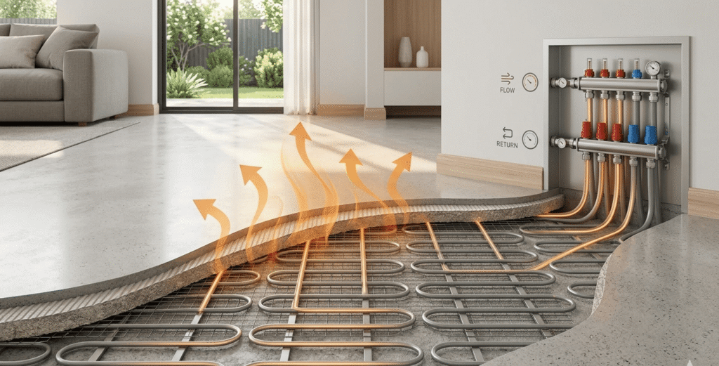 Hydronic heating system in an Australian home
