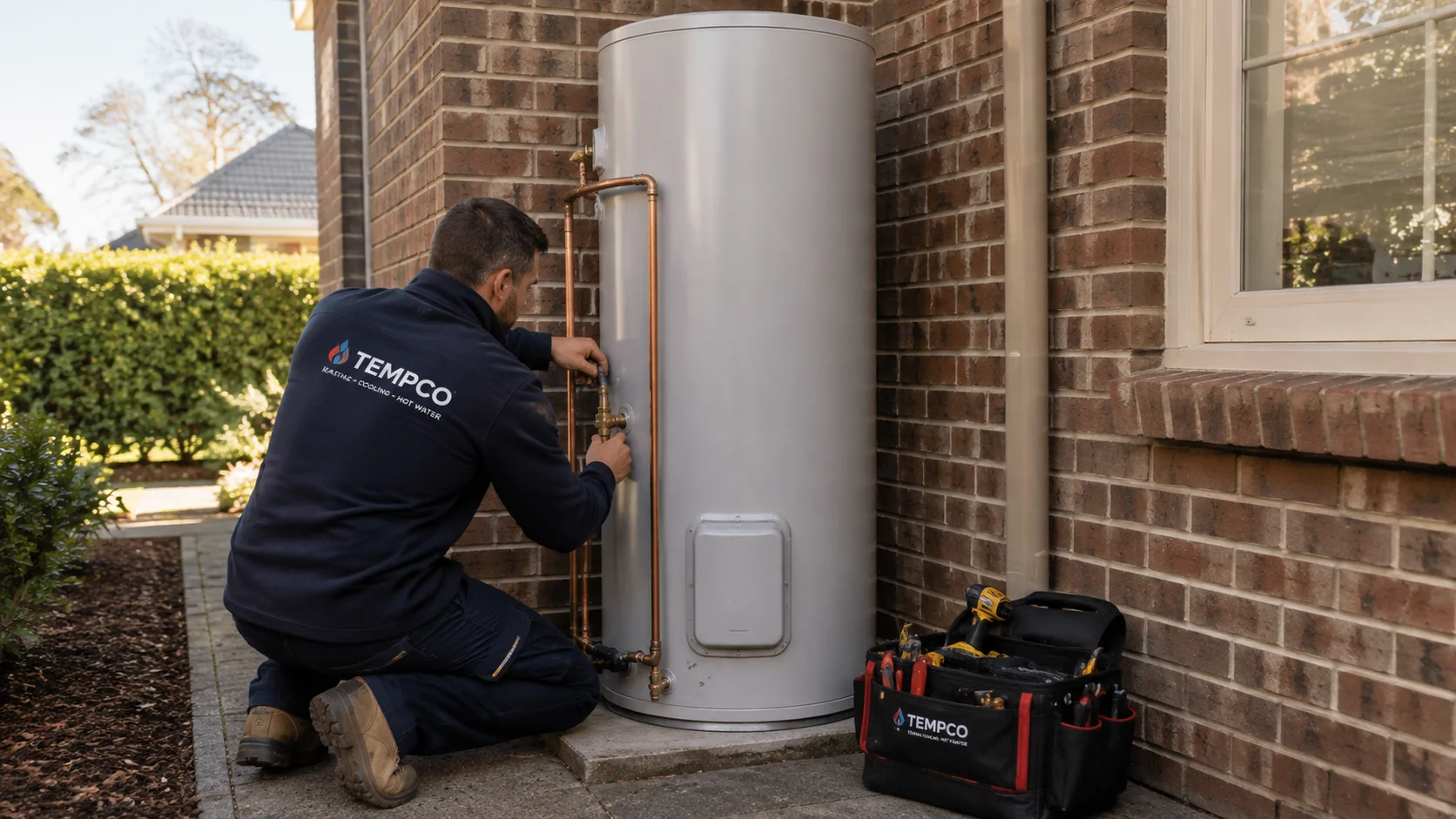 TempcoFRH technician assessing a hot water system installation